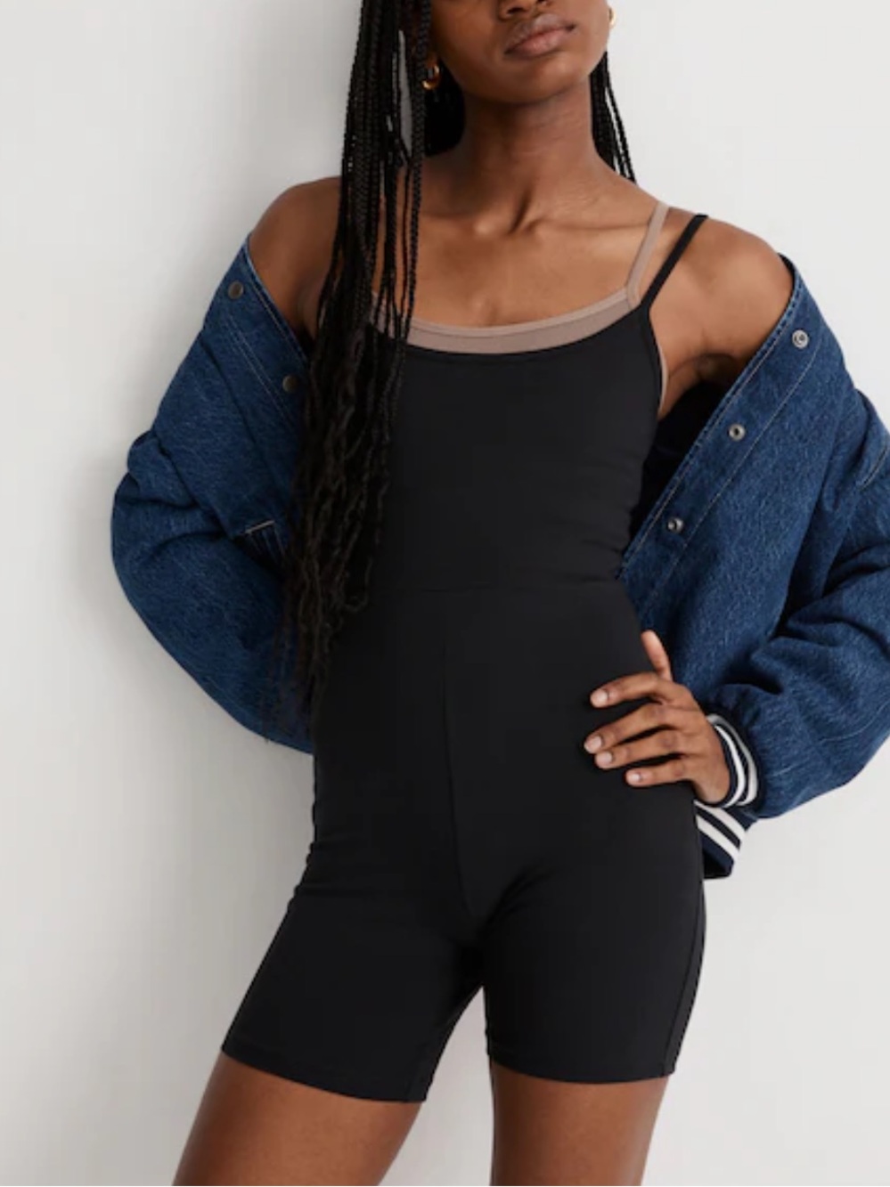 Madewell MWL Knit Biker Unitard Black Shelf Bra Athleisure Active Wear NWT-M